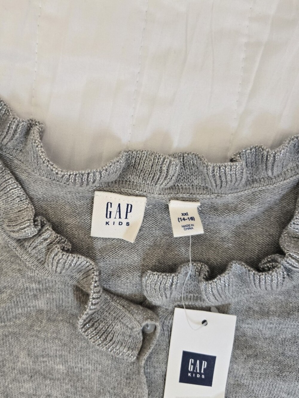 GAP Light Gray Ruffle-Trim Button Cardigan - Picture 5 of 6